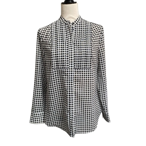 J. Crew Factory Tops - J.Crew Black White Gingham Check Long Sleeve Button Front Blouse XS
